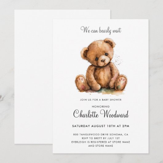 Teddy Bear, we kunnen Baby shower afwachten Kaart (Voorkant / Achterkant)