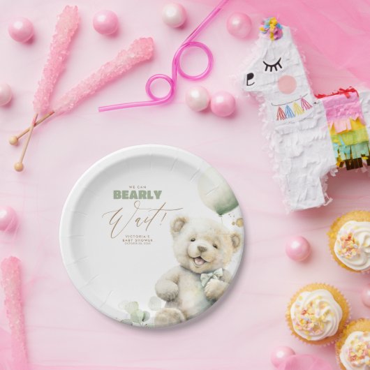 Teddy Bear, we kunnen Baby shower afwachten Papieren Bordje (Feest)