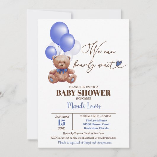 Teddy Bear we kunnen wachten op Baby shower Inv Kaart (Voorkant)