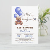 Teddy Bear we kunnen wachten op Baby shower Inv Kaart (Staand voorkant)