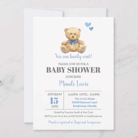 Teddy Bear, we kunnen wachten op Baby shower Kaart (Voorkant)