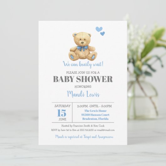 Teddy Bear, we kunnen wachten op Baby shower Kaart (Staand voorkant)