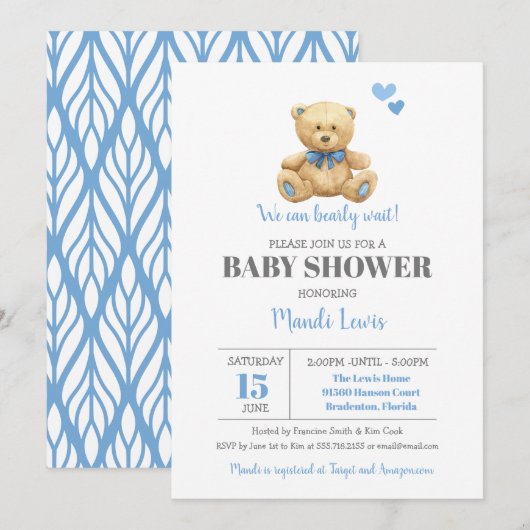 Teddy Bear, we kunnen wachten op Baby shower Kaart (Voorkant / Achterkant)