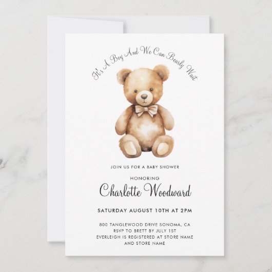 Teddy Bear, we kunnen wachten op Baby shower Kaart (Voorkant)