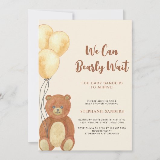 Teddy Bear, we kunnen wachten op een ballonBaby sh Kaart (Voorkant)