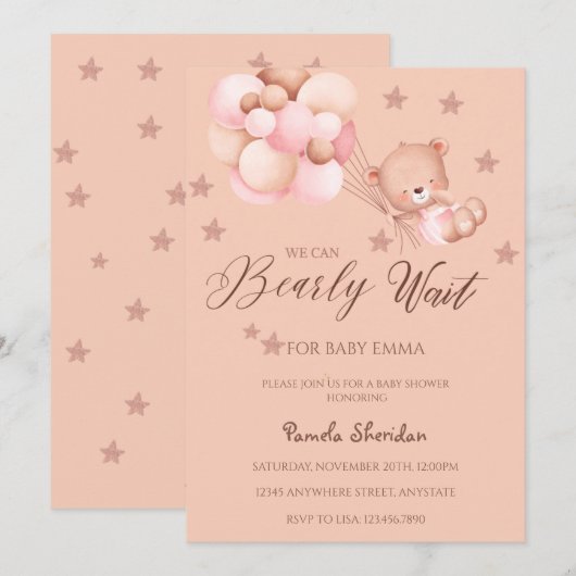 Teddy Bear we kunnen wachten op Girl Baby shower I Kaart (Voorkant / Achterkant)