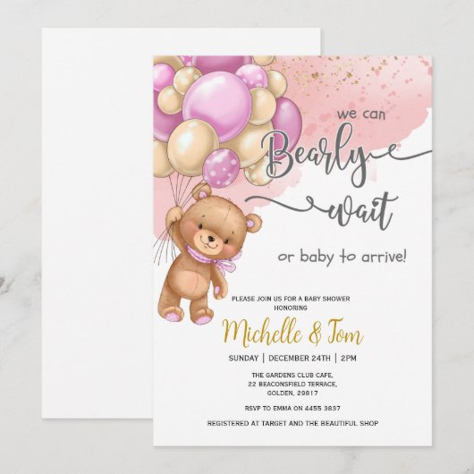 Teddy Bear, we kunnen wachten op het Baby shower Kaart (Voorkant / Achterkant)