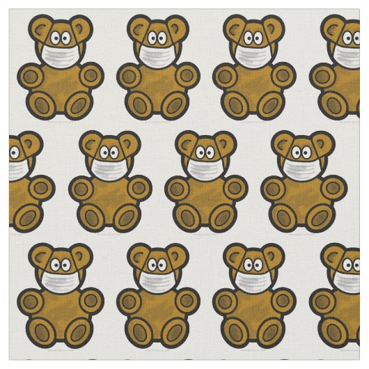 Teddy Bear Wearing Face Mask fabric Stof (Close Up)