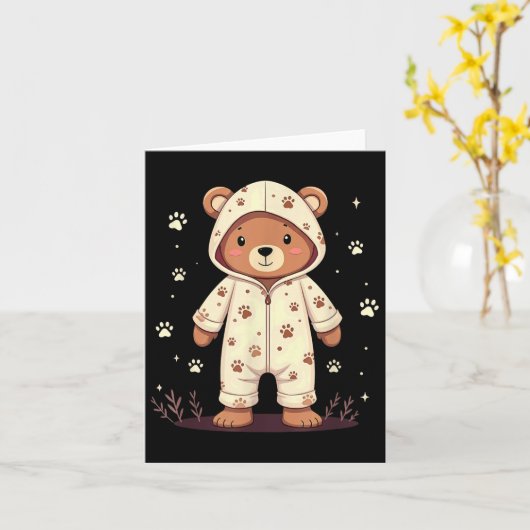 Teddy Bear Wearing Pajamas  Kaart (Gele Bloem)