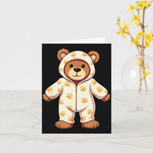 Teddy Bear Wearing Pajamas  Kaart (Gele Bloem)