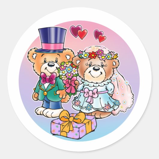Teddy Bear Wedding Couple Ronde Sticker (Voorkant)