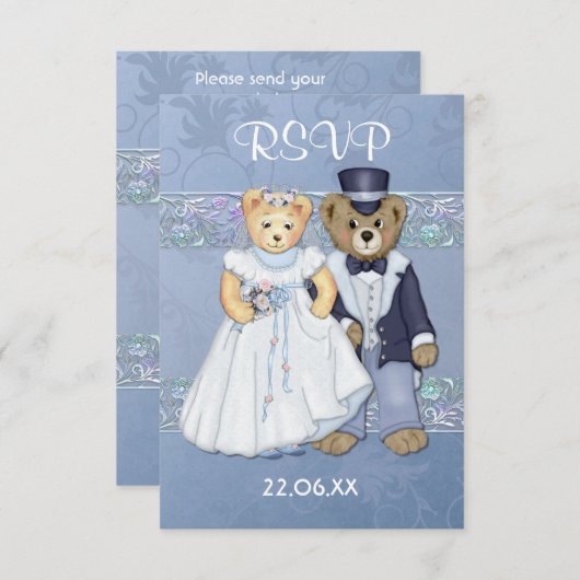 Teddy Bear Wedding RSVP-ver 2 RSVP Kaartje (Voorkant / Achterkant)