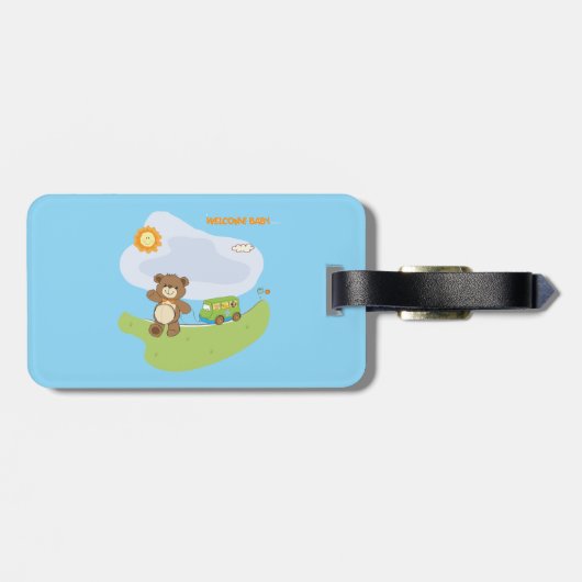 Teddy Bear Welkom Baby Nursery Design Bagagelabel (Achterkant horizontaal)