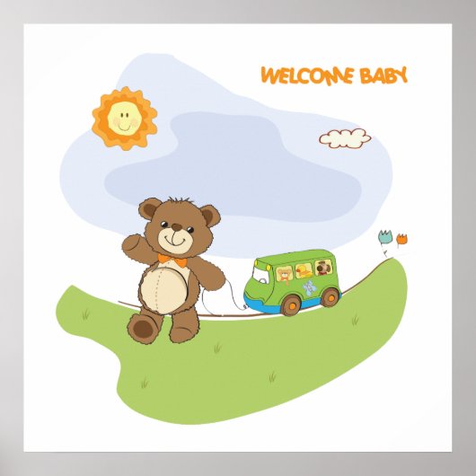 Teddy Bear Welkom Baby Nursery Design Poster (Voorkant)