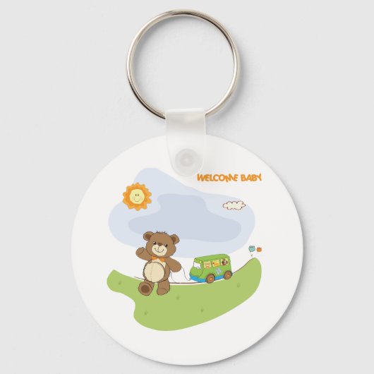 Teddy Bear Welkom Baby Nursery Design Sleutelhanger (Voorkant)