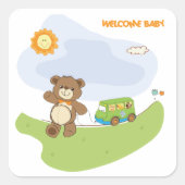Teddy Bear Welkom Baby Nursery Design Vierkante Sticker (Voorkant)