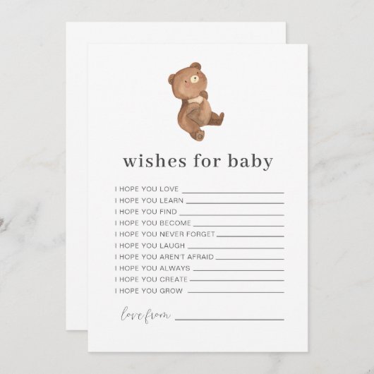 Teddy Bear wenst een Baby-kaart Kaart (Voorkant / Achterkant)