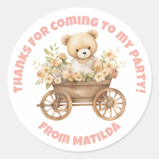 Teddy Bear Wildflower Bloemen Dank u Sticker (Voorkant)