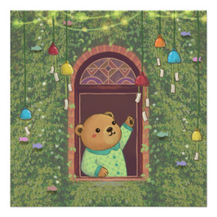 Teddy Bear & Wind Chimes Perfect Poster