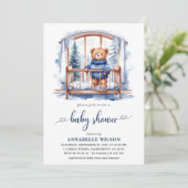 Teddy Bear Winter Boy Baby shower Kaart (Staand voorkant)
