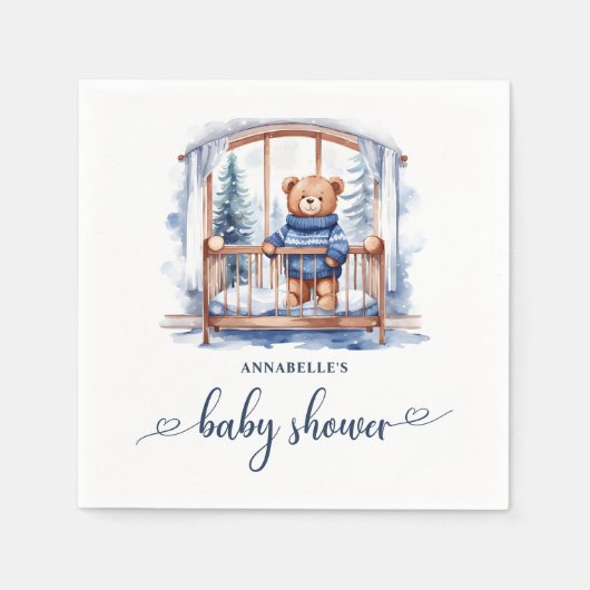 Teddy Bear Winter Boy Baby shower Servet (Voorkant)