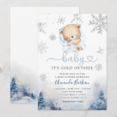 Teddy Bear Winter snowflakes Blue Boy Baby shower  Kaart (Voorkant / Achterkant)