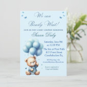 Teddy Bear with balloons baby shower invitation Kaart (Staand voorkant)
