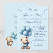 Teddy Bear with balloons baby shower invitation Kaart (Voorkant / Achterkant)