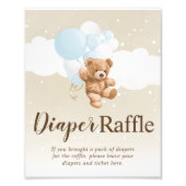 Teddy Bear with Blue Balloons Diaper Raffle Sign Foto Afdruk (Voorkant)