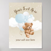 Teddy Bear with Blue Balloons Table Sign Poster (Voorkant)