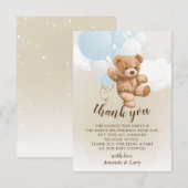 Teddy Bear with Blue Balloons Thank You Card Kaart (Voorkant / Achterkant)