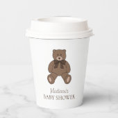Teddy Bear with Bow Name Brown Baby Shower Papieren Bekers (Achterkant)