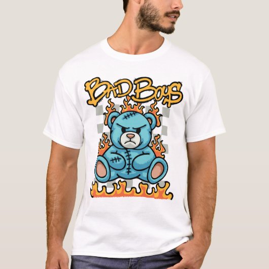 Teddy Bear with Flames streetwear T-shirt (Voorkant)