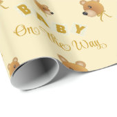 Teddy Bear With Gold Cream Text Baby Shower Cadeaupapier (Rol Hoek)