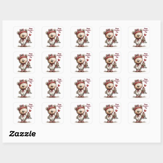 Teddy Bear with Heart Desserts Envelope Seals Vierkante Sticker (Vel)