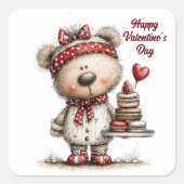 Teddy Bear with Heart Desserts Envelope Seals Vierkante Sticker (Voorkant)