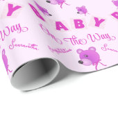 Teddy Bear With Pink Purple Text Baby Shower Cadeaupapier (Rol Hoek)