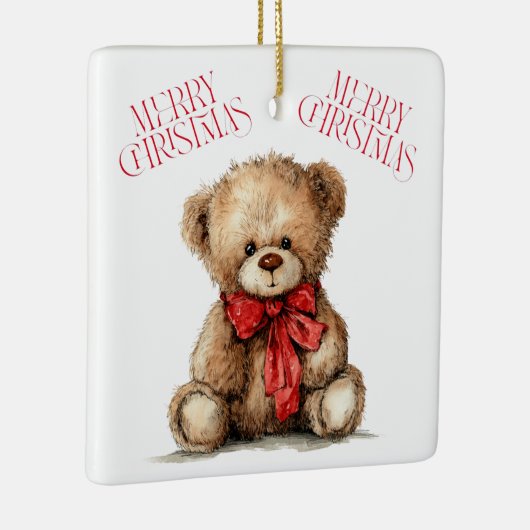 Teddy Bear with Red Bow | Merry Christmas Ornament (Rechts)