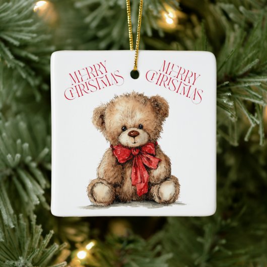 Teddy Bear with Red Bow | Merry Christmas Ornament (Boom)