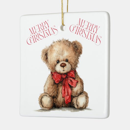Teddy Bear with Red Bow | Merry Christmas Ornament (Links)