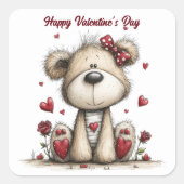 Teddy Bear with Roses and Hearts Envelope Seals Vierkante Sticker (Voorkant)