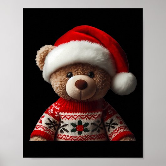 Teddy Bear With Santa Hat Christmas Xmas Lover Kid Poster (Voorkant)