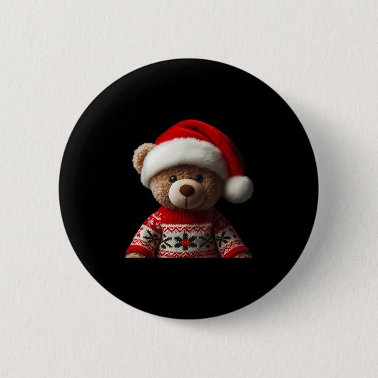 Teddy Bear With Santa Hat Christmas Xmas Lover Kid Ronde Button 5,7 Cm (Voorkant)