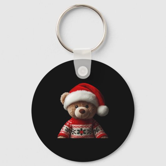 Teddy Bear With Santa Hat Christmas Xmas Lover Kid Sleutelhanger (Voorkant)