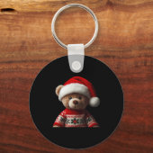Teddy Bear With Santa Hat Christmas Xmas Lover Kid Sleutelhanger (Voorkant)
