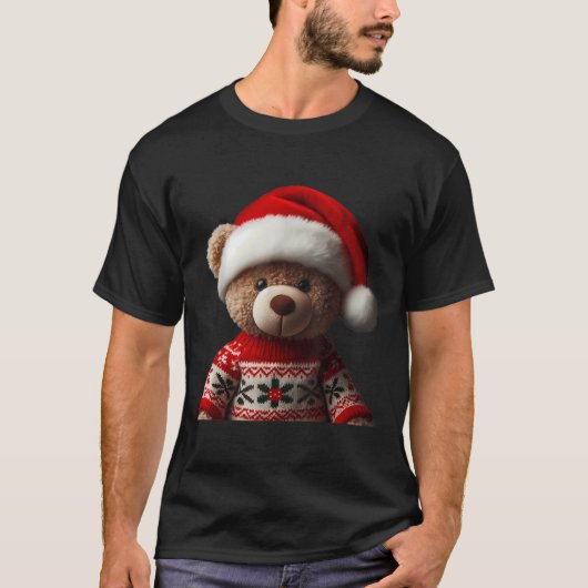 Teddy Bear With Santa Hat Christmas Xmas Lover Kid T-shirt (Voorkant)