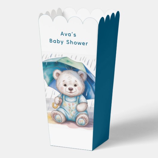 Teddy Bear With Umbrella Boy Baby Shower Bedankdoosjes (Voorkant)