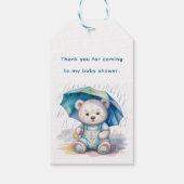 Teddy Bear With Umbrella Boy Baby Shower Thank You Cadeaulabel (Achterkant)