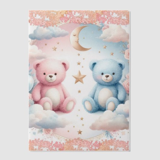 Teddy Bear wolken en maan Zitting Grafiek Vellum Uitnodigingen (Voorkant)