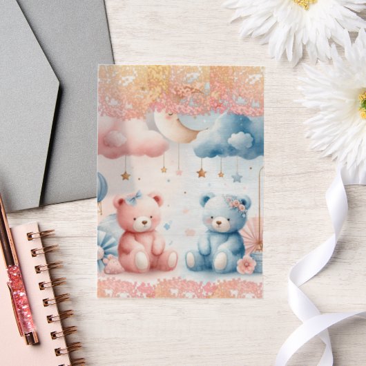 Teddy Bear wolken en maan Zitting Grafiek Vellum Uitnodigingen (Huwelijk)